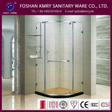 ห้องอาบน้ำฝักบัวอาบน้ำที่ไม่มีประตูพร้อมประตูเดือยในกระจกใสพร้อมชั้นวางแก้วสีเงินขัดเงา (KK3038)