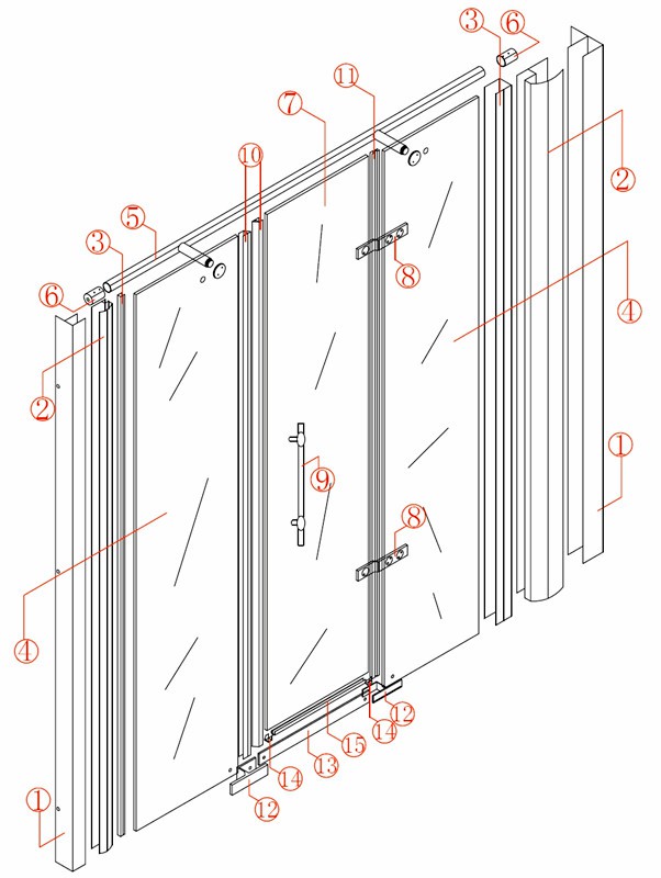 3 Panels Semi Framed Pivot Shower Door